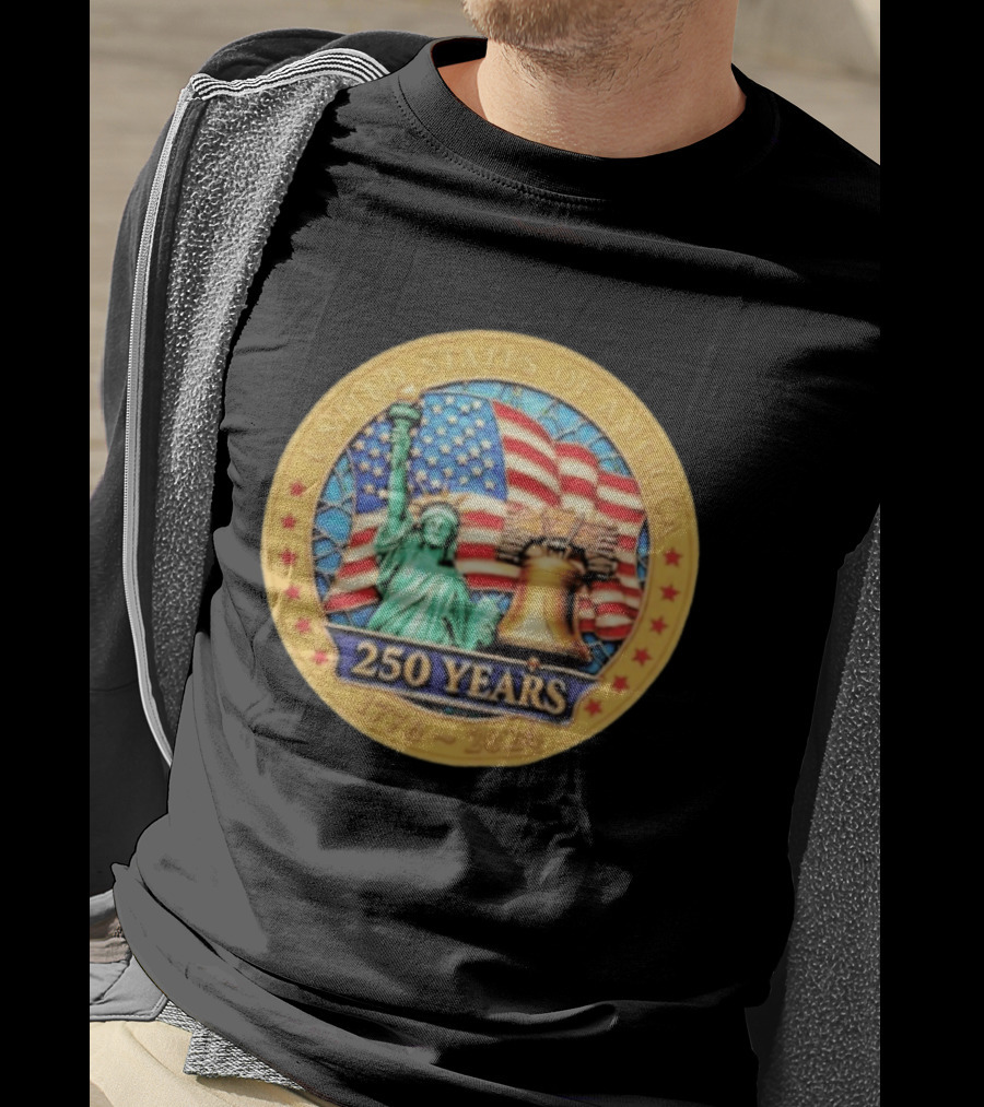United States Of America 250 Years 1776 2026 Liberty Bell And Statue Of Liberty Celebration T-Shirt