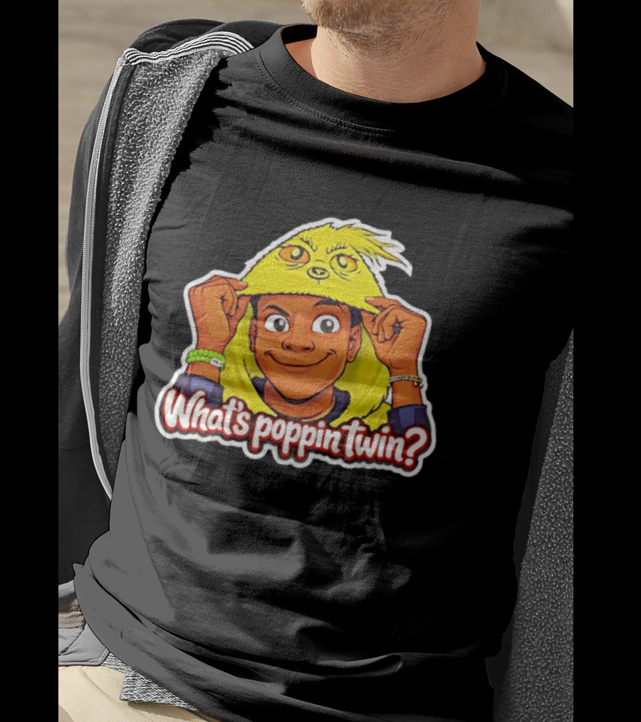 What's Poppin Twin Cartoon Kid In Yellow Hood T-Shirt