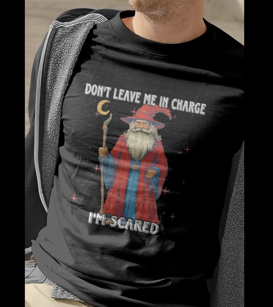 Don't Leave Me In Charge I'm Scared Wizard Staff Red Cloak T-Shirt