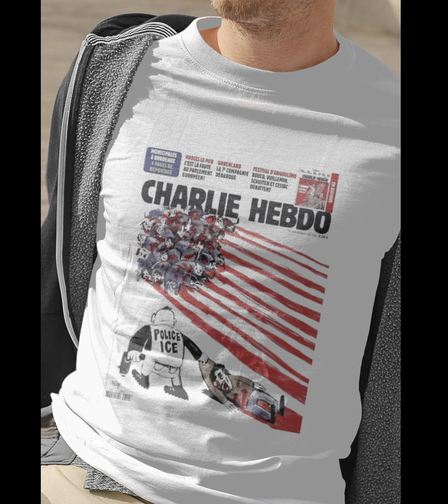 Charlie Hebdo ICE Officer With Flag And Migrant Scene T-Shirt