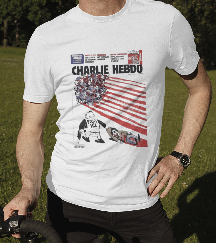 Charlie Hebdo ICE Officer With Flag And Migrant Scene T-Shirt