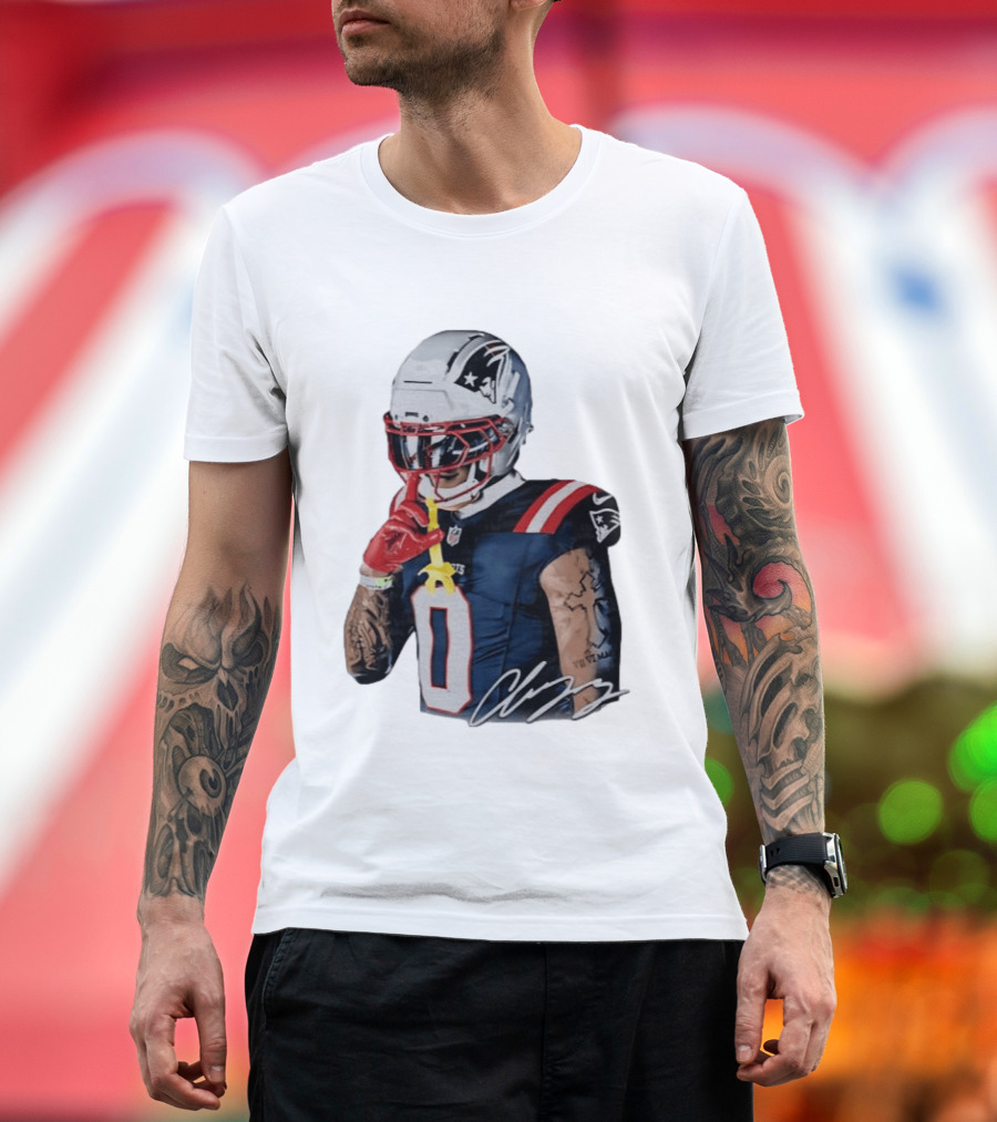Christian Gonzalez Patriots Number Zero Shh Gesture Helmet Tattoo Football T-Shirt