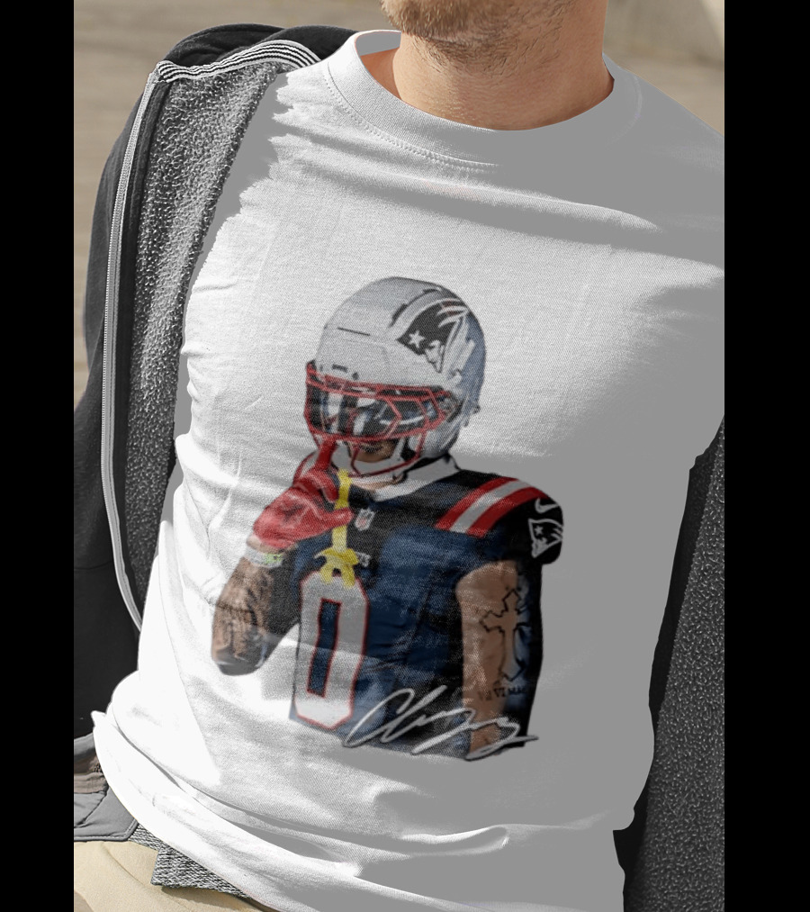 Christian Gonzalez Patriots Number Zero Shh Gesture Helmet Tattoo Football T-Shirt
