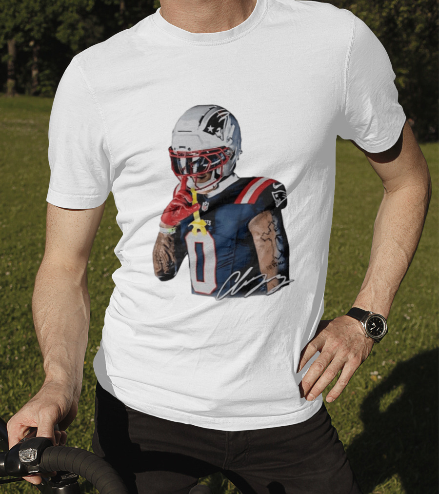 Christian Gonzalez Patriots Number Zero Shh Gesture Helmet Tattoo Football T-Shirt