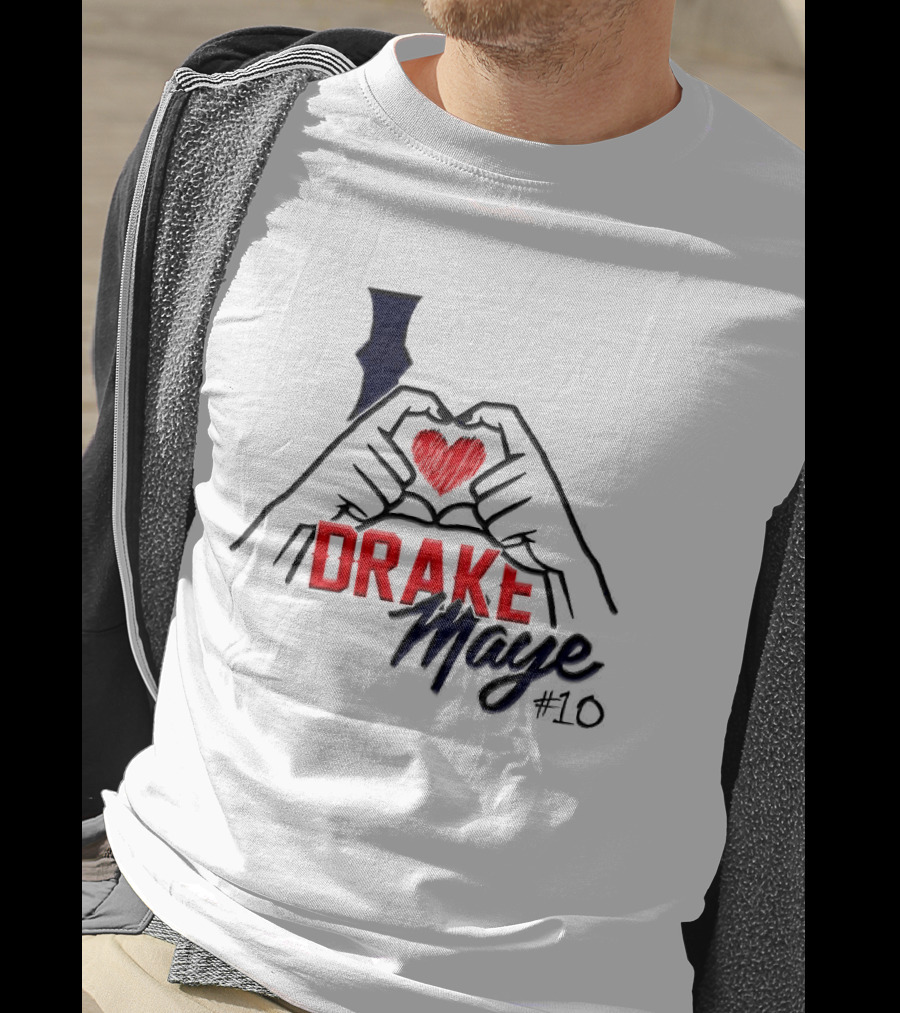 I Love Drake Maye #10 Heart Hands New England Patriots T-Shirt