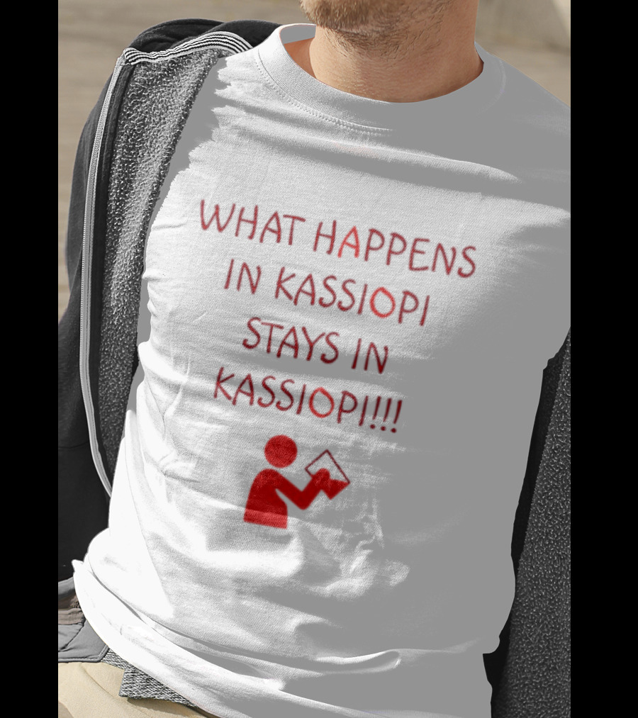 What Happens In Kassiopi Stays In Kassiopi Fun Red Text With Figure T-Shirt