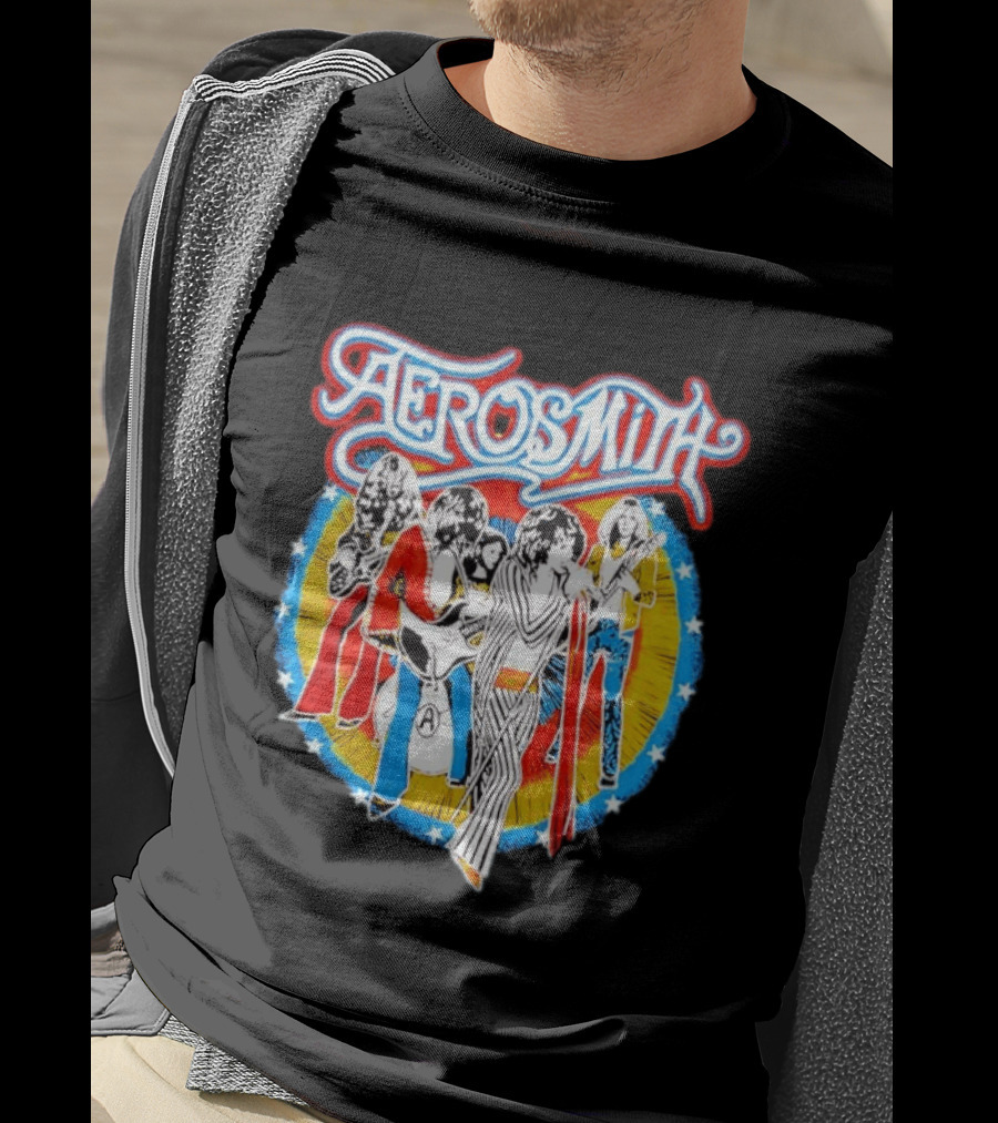 Aerosmith Vintage Band Members Illustration With Stars And Sunburst T-Shirt