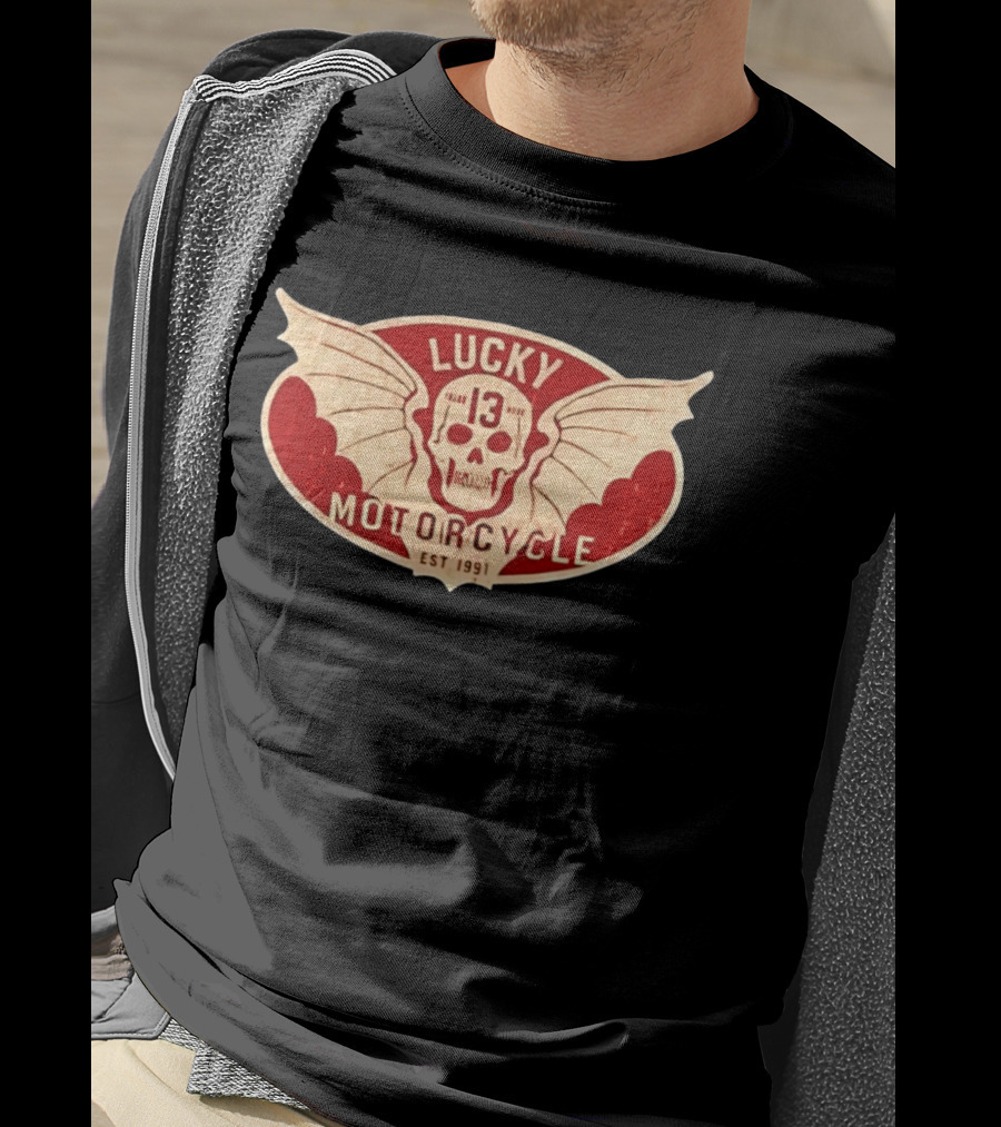 Lucky 13 Motorcycle Winged Skull Est 1991 T-Shirt