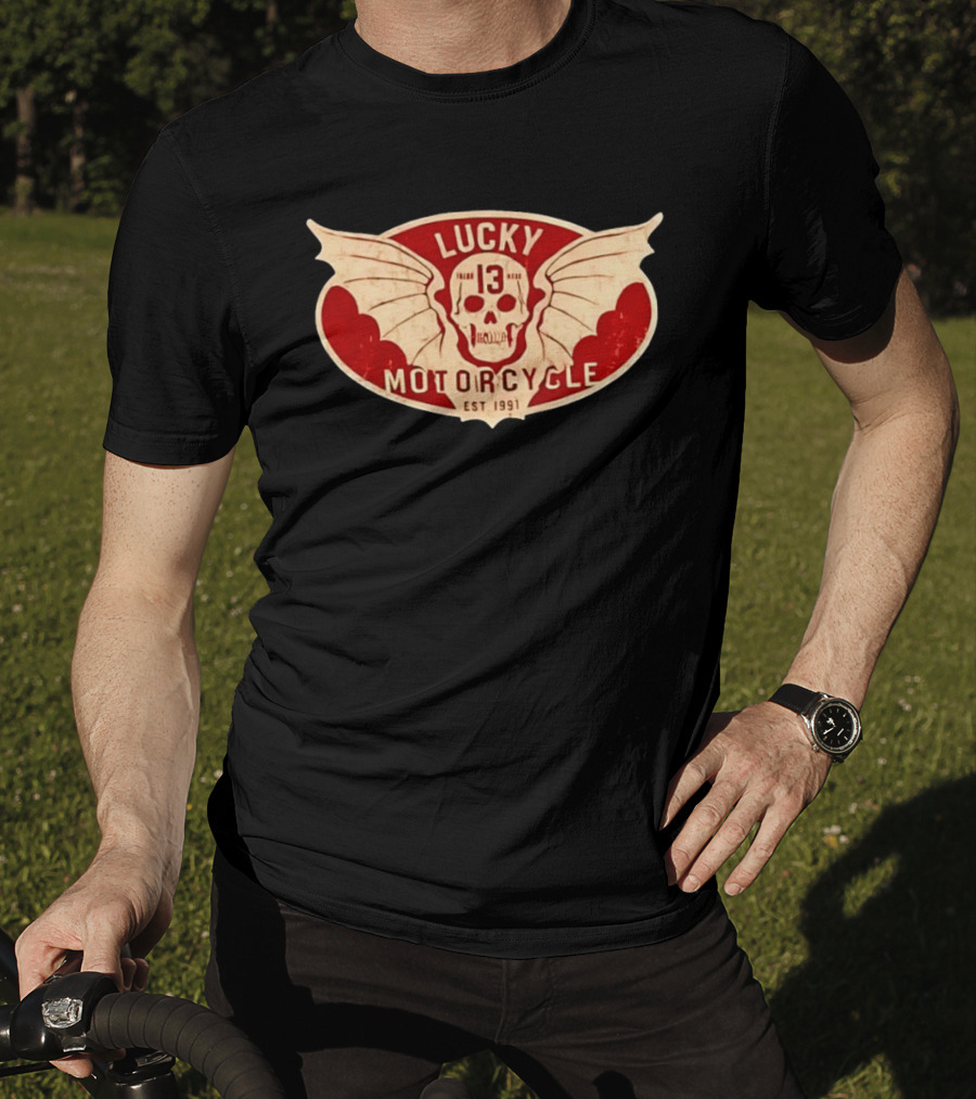 Lucky 13 Motorcycle Winged Skull Est 1991 T-Shirt