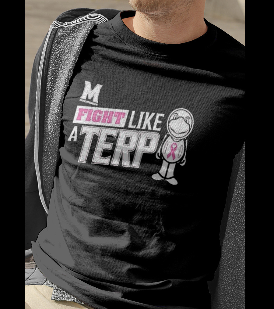 Maryland Terrapins Fight Like A Terp Breast Cancer Awareness Ribbon M T-Shirt