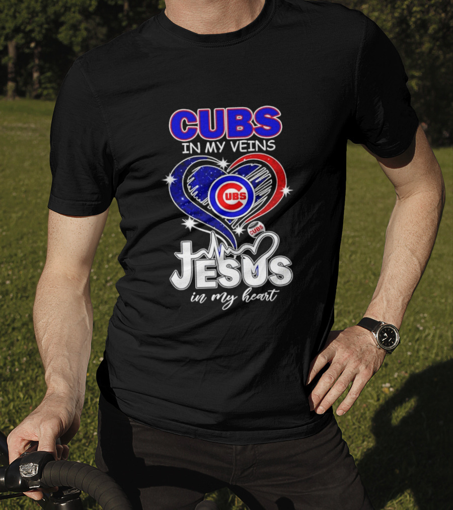 Cubs In My Veins Jesus In My Heart Chicago Baseball Team Faithful T-Shirt