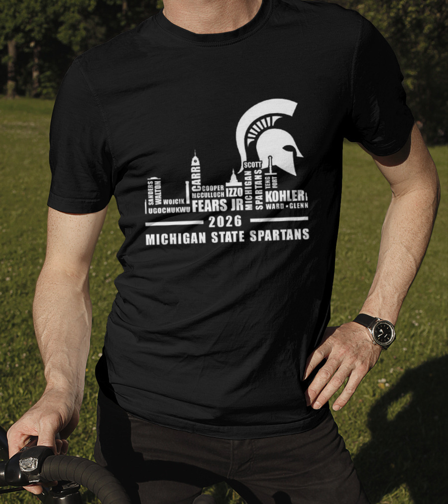 Michigan State Spartans 2026 City Skyline Buildings And Helmet T-Shirt
