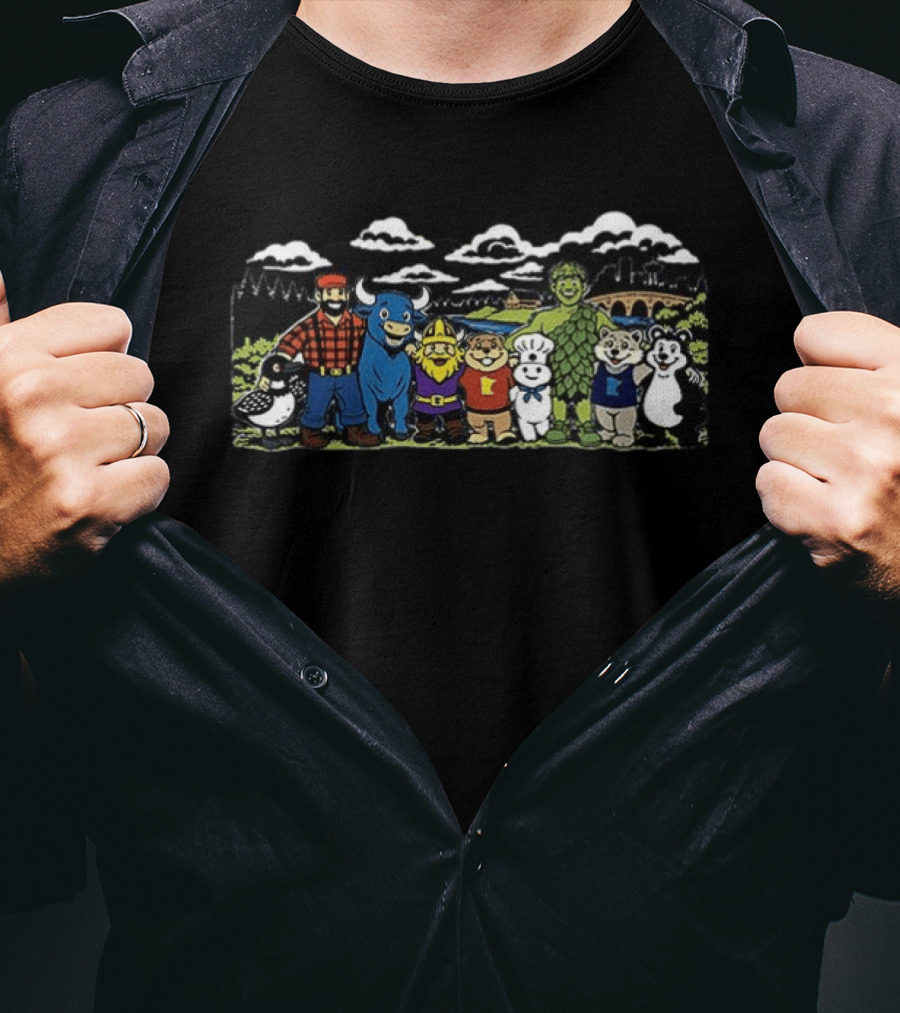 Paul Bunyan And Blue Ox Babe Minnesota Characters With Vikings Gnome T-Shirt
