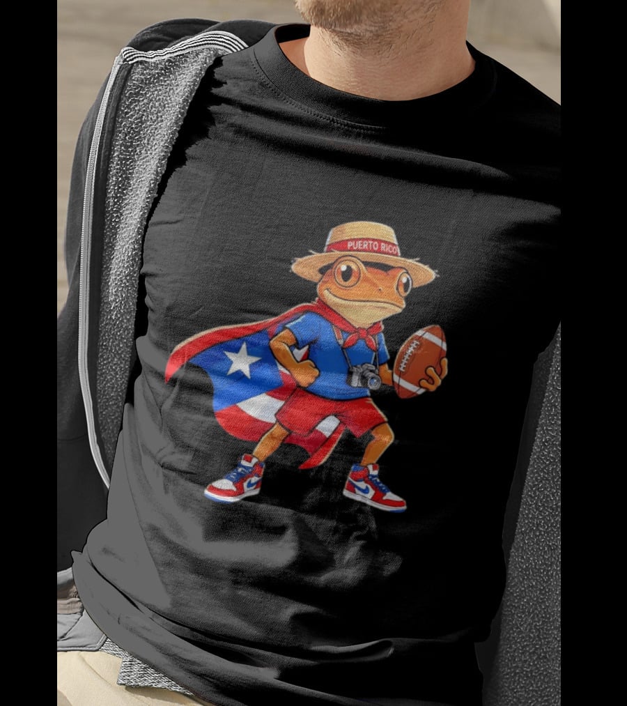 Coqui Frog Puerto Rico Flag Boricua Football Puerto Rican Heritage T-Shirt