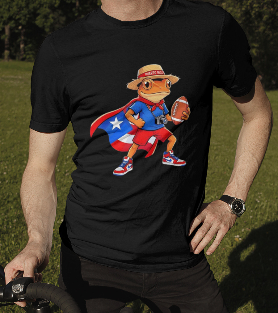 Coqui Frog Puerto Rico Flag Boricua Football Puerto Rican Heritage T-Shirt