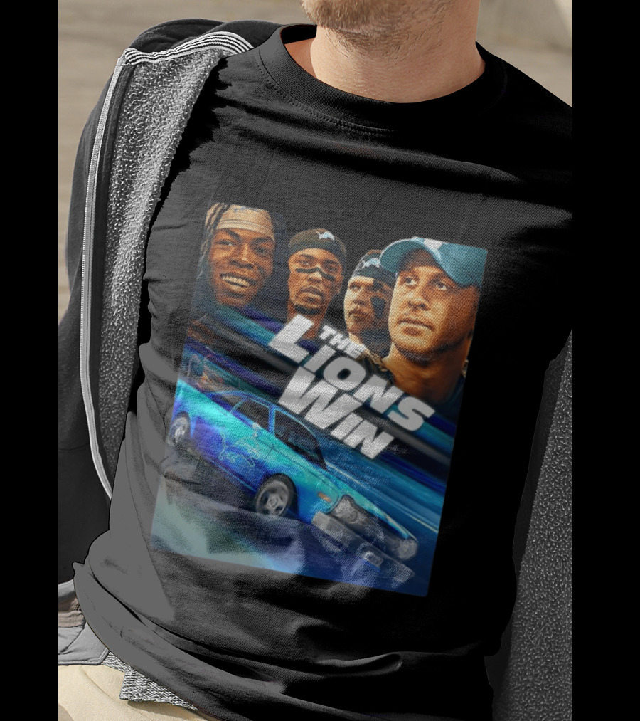 Detroit Lions The Lions Win Blue Car Football Players T-Shirt