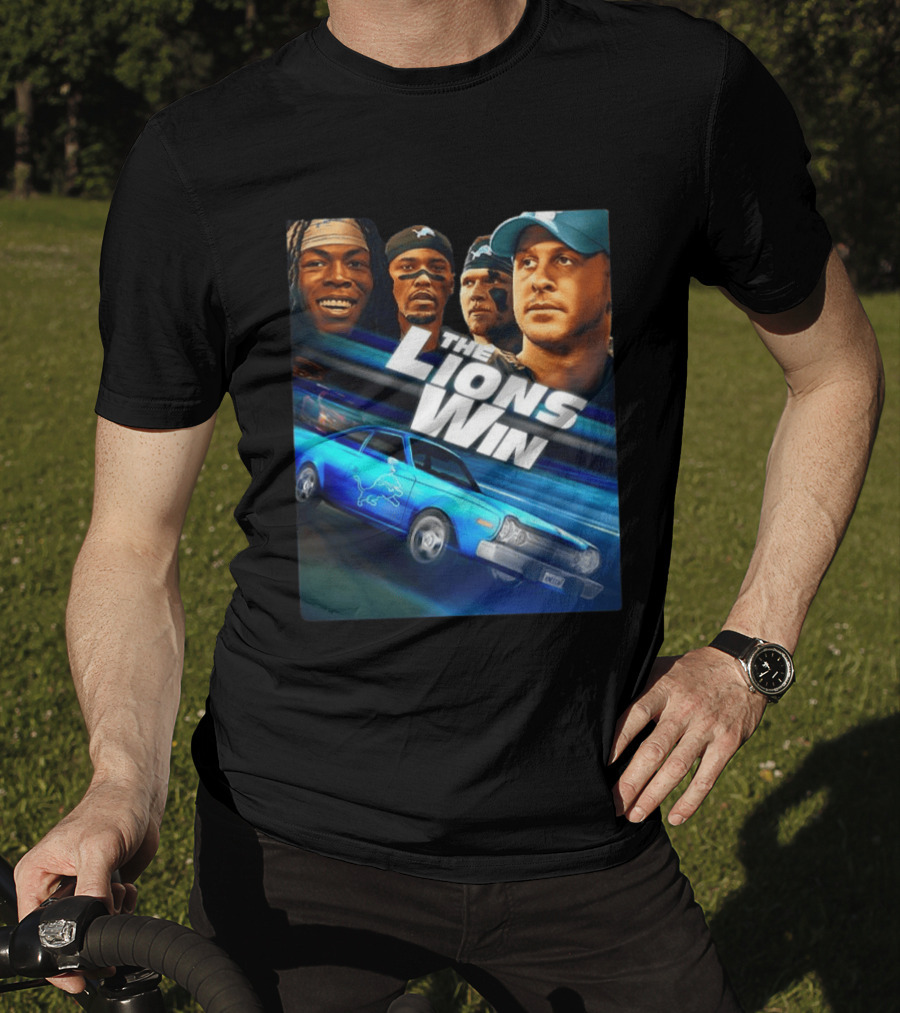 Detroit Lions The Lions Win Blue Car Football Players T-Shirt