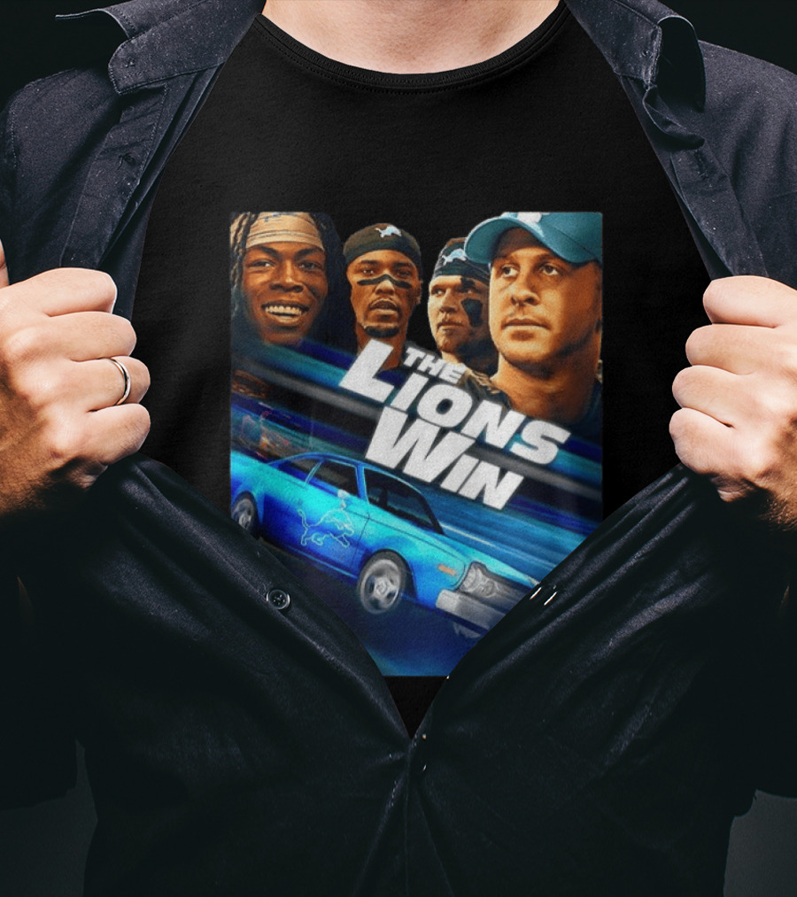 Detroit Lions The Lions Win Blue Car Football Players T-Shirt