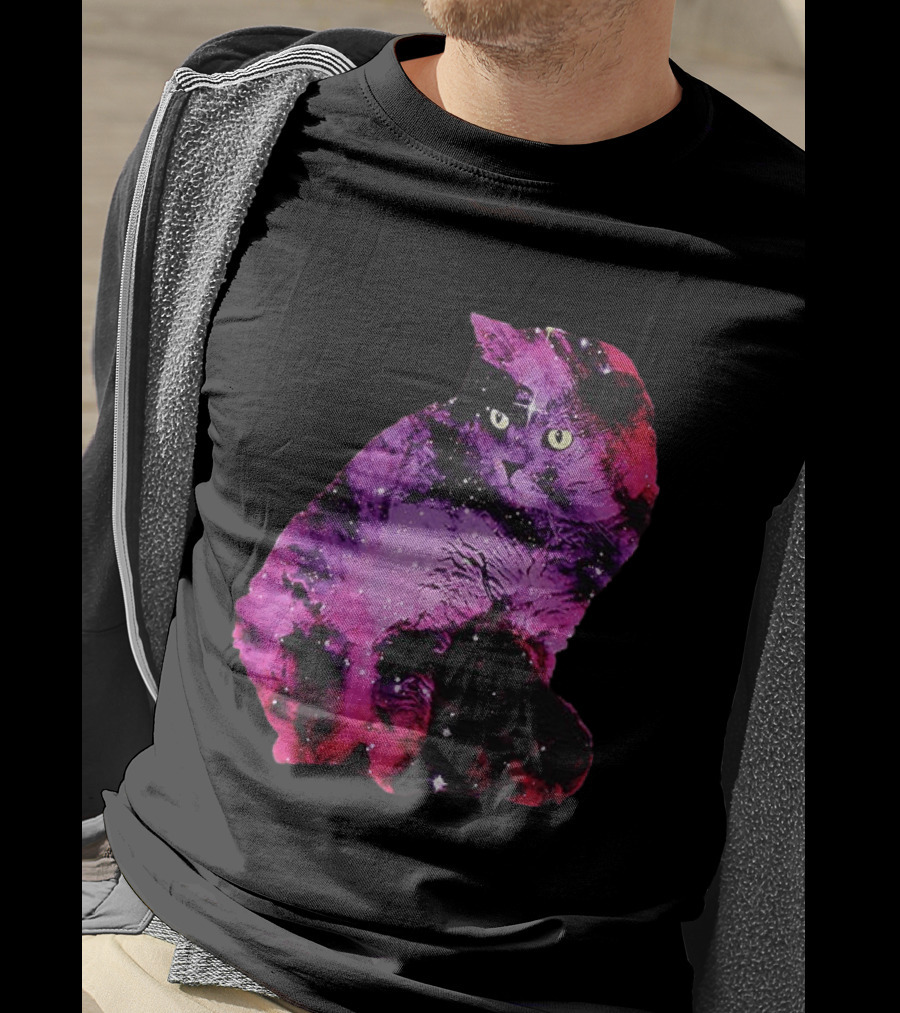 Galaxy Cat Joey Rooney Purple Nebula Cosmic T-Shirt