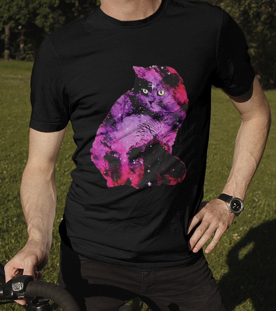 Galaxy Cat Joey Rooney Purple Nebula Cosmic T-Shirt