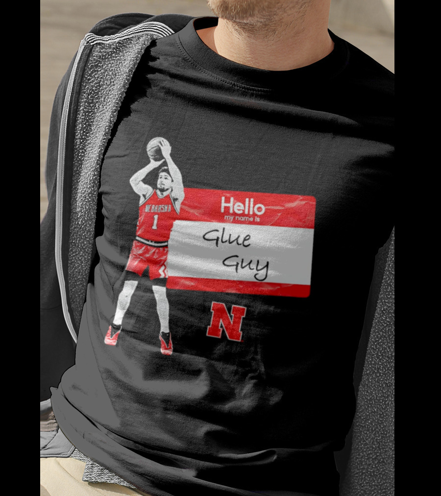 Sam Hoiberg Nebraska Cornhuskers Hello My Name Is Glue Guy T-Shirt