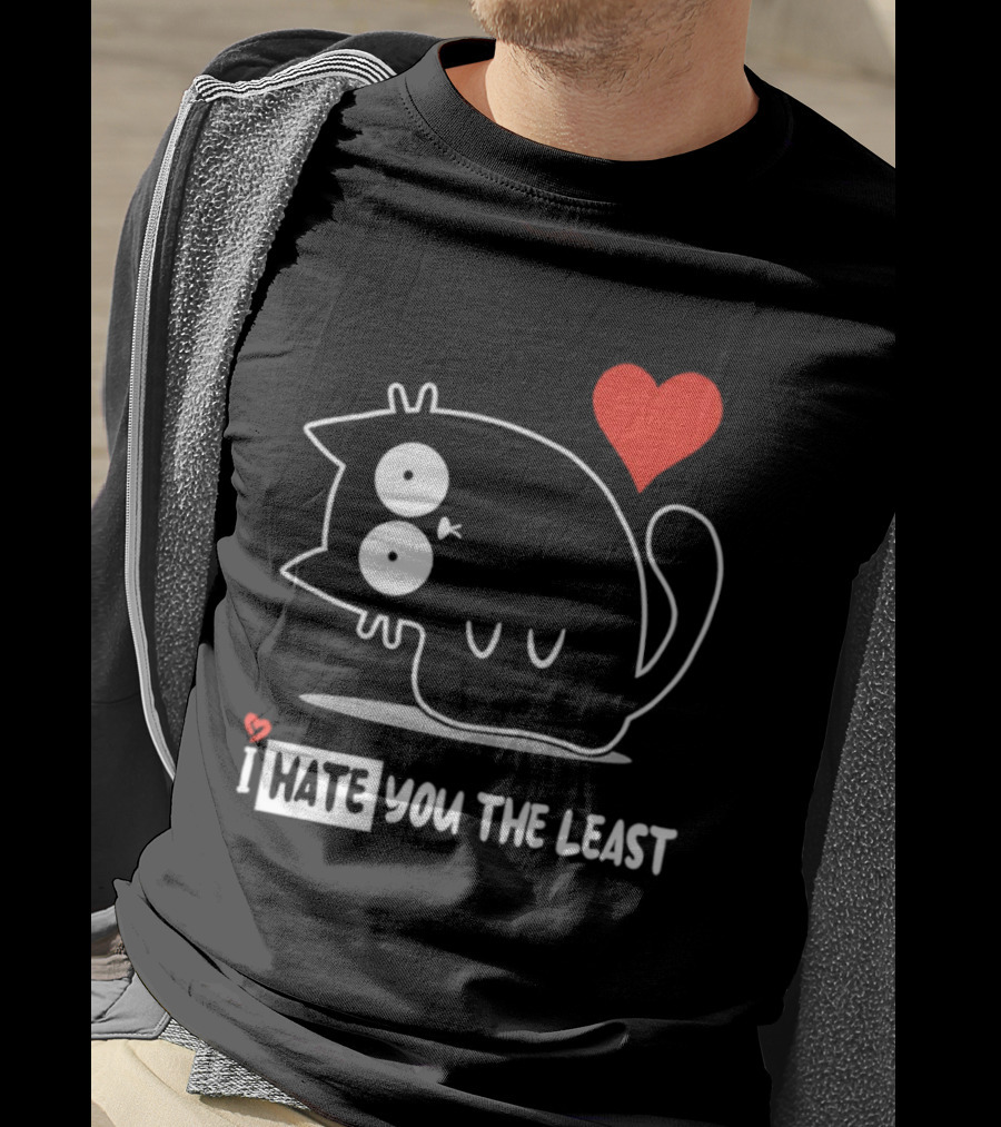 I Hate You The Least Black Cat Cartoon Red Heart Humor T-Shirt