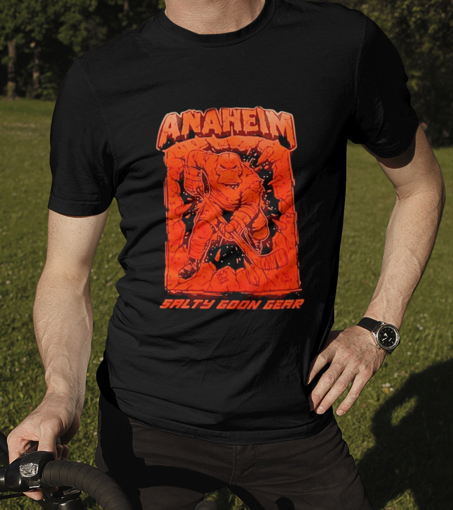 Anaheim Salty Goon Gear Aggressive Hockey Duck Breaking Wall T-Shirt