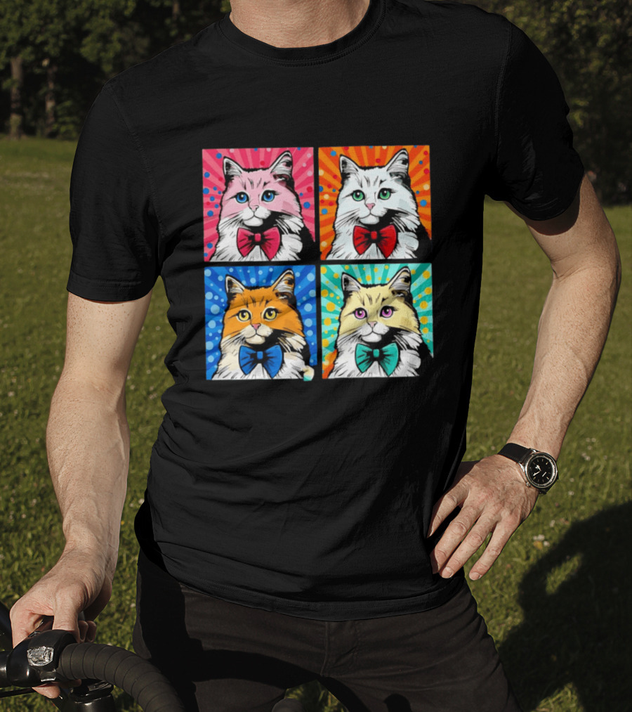 Pop Art Pop Four Panel Colorful Cats Wearing Bowties Kilkennycat T-Shirt