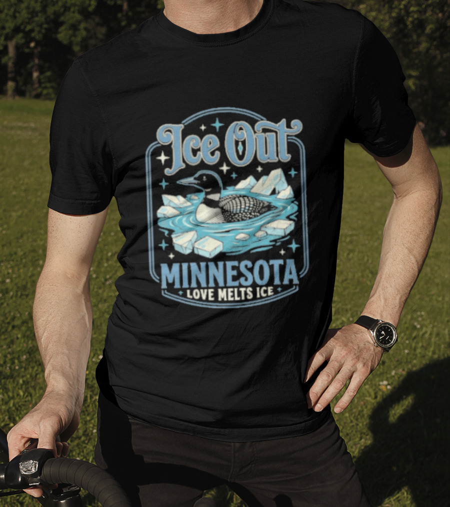 Loon Ice Out Minnesota Love Melts ICE Lake Water Bird T-Shirt