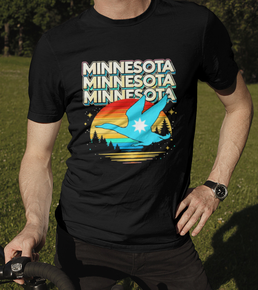MINNESOTA Resistance 2026 Goose Sunset Forest Scene T-Shirt