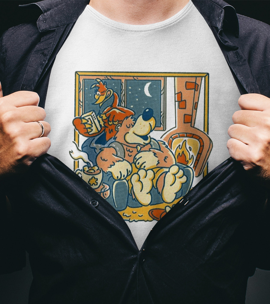 Banjo And Kazooie Cozy Fireplace Retro Gaming Night Moon🌛 T-Shirt