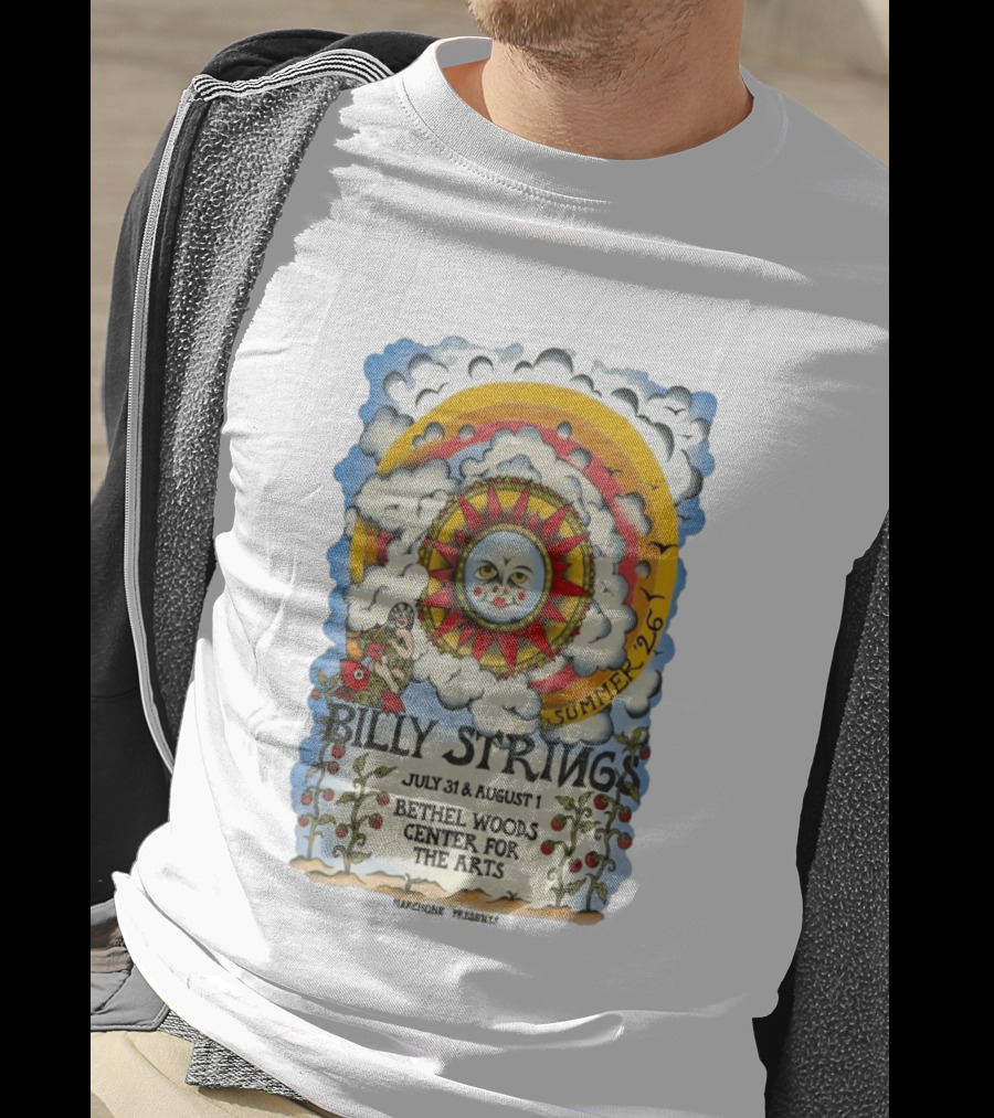 Billy Strings Summer 2026 Bethel Woods Center For The Arts July 31 August 1 Sun Cloud T-Shirt