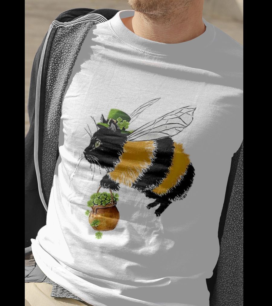 Catbee Lucky Buzz Cat With Clover And Leprechaun Hat T-Shirt