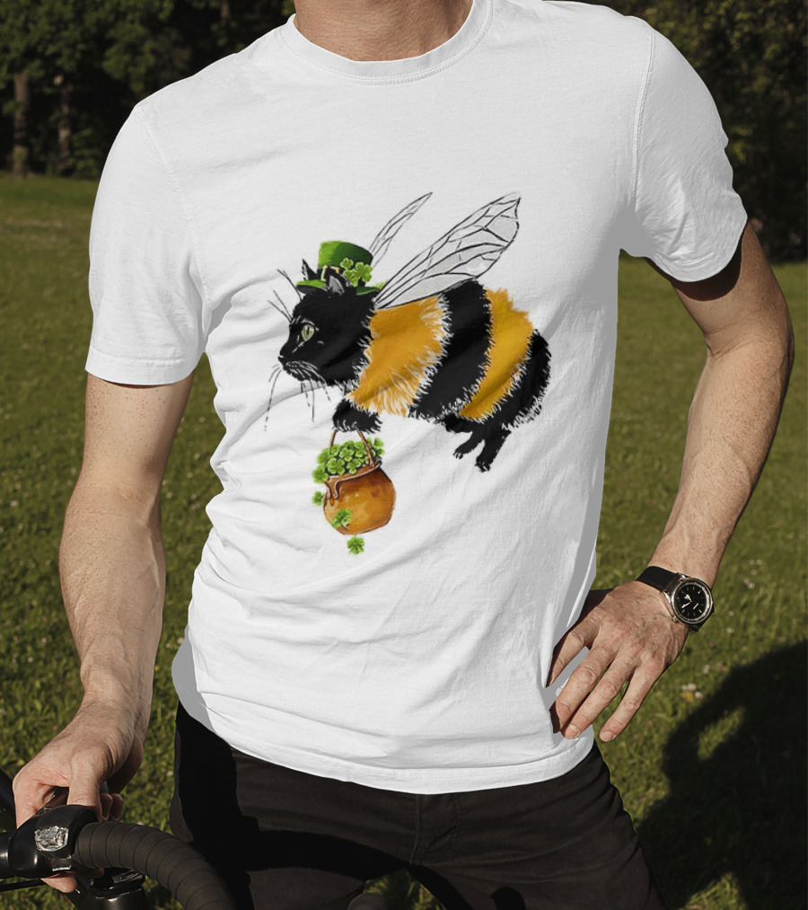 Catbee Lucky Buzz Cat With Clover And Leprechaun Hat T-Shirt