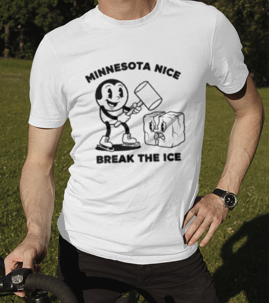 Minnesota Nice Break The Ice Cartoon Character With Hammer And Ice Block T-Shirt