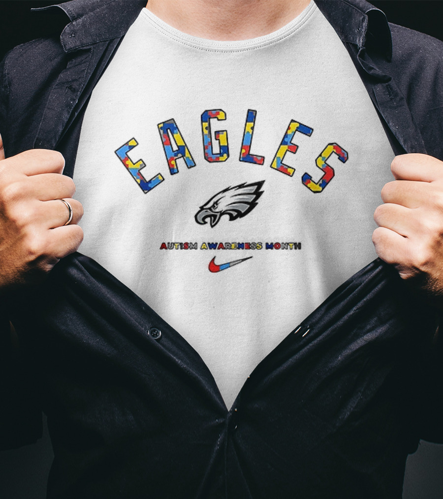 Philadelphia Eagles Autism Awareness Month Eagles Logo Puzzle تصميم T-Shirt