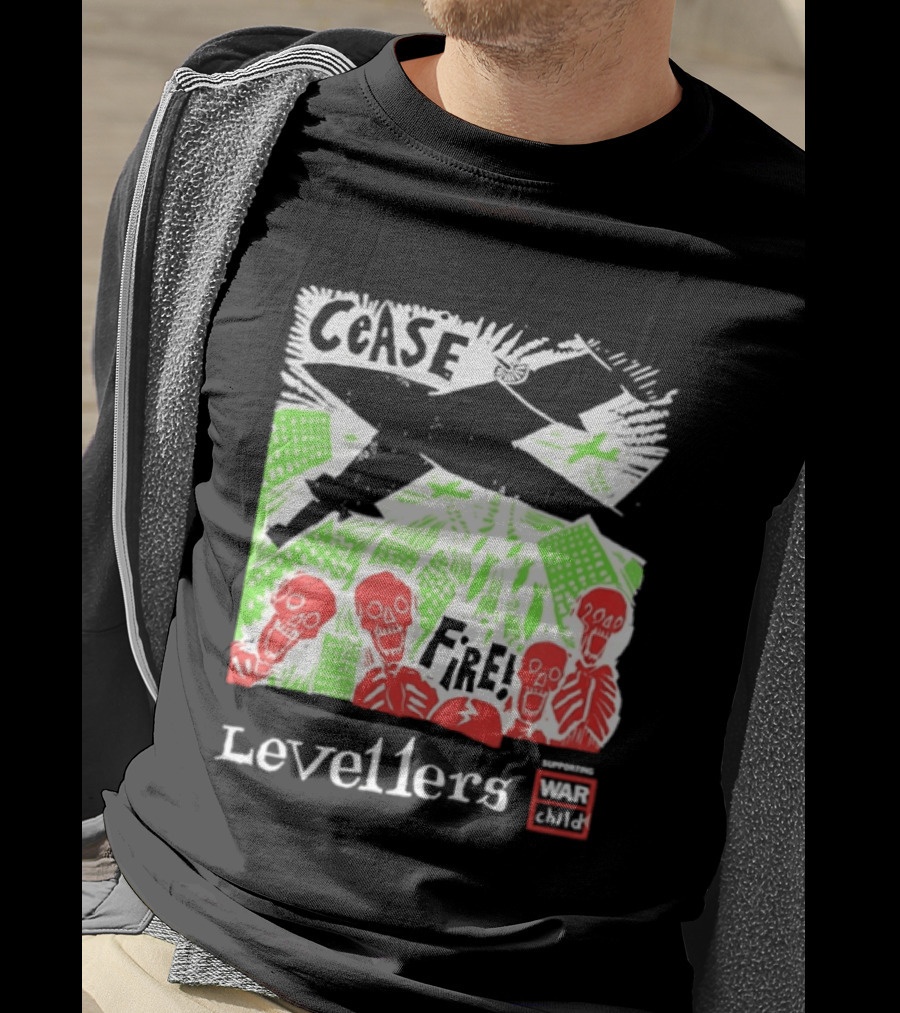 Cease Fire Levellers Red Skeletons Urban Scene T-Shirt