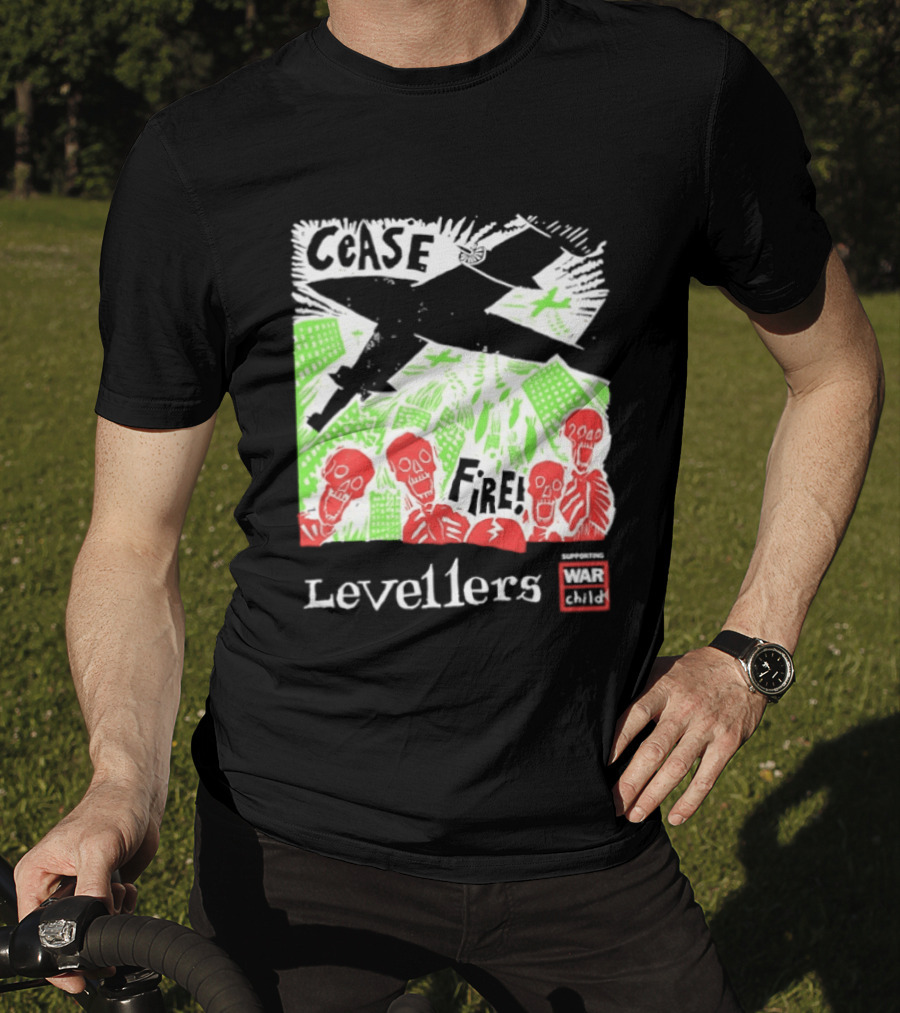 Cease Fire Levellers Red Skeletons Urban Scene T-Shirt