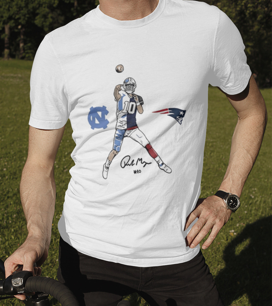 UNC Football Drake Maye Number 10 Pro Pose Legend Tar Heel Signature T-Shirt