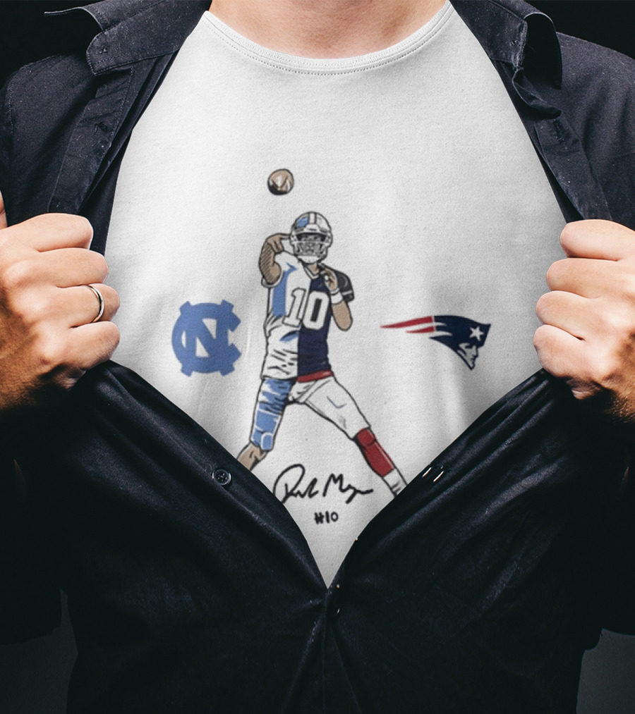 UNC Football Drake Maye Number 10 Pro Pose Legend Tar Heel Signature T-Shirt