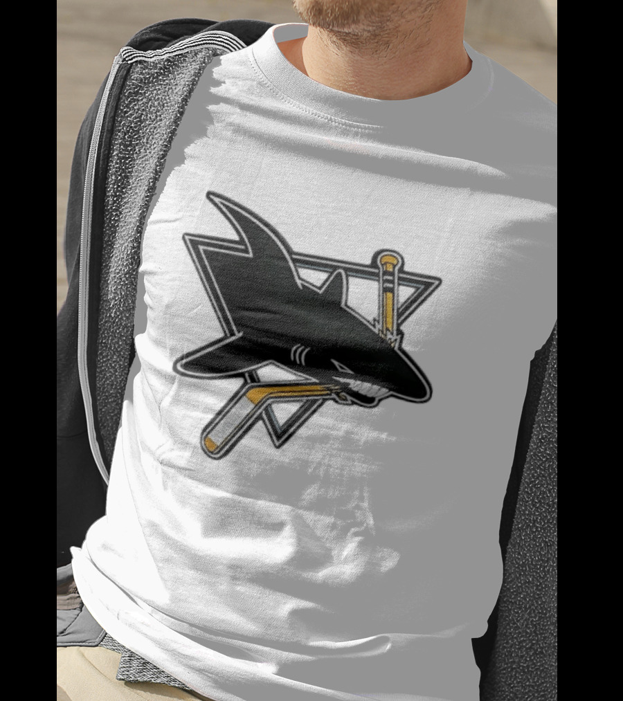 San Jose Sharks Biting Hockey Stick Triangle Sports T-Shirt