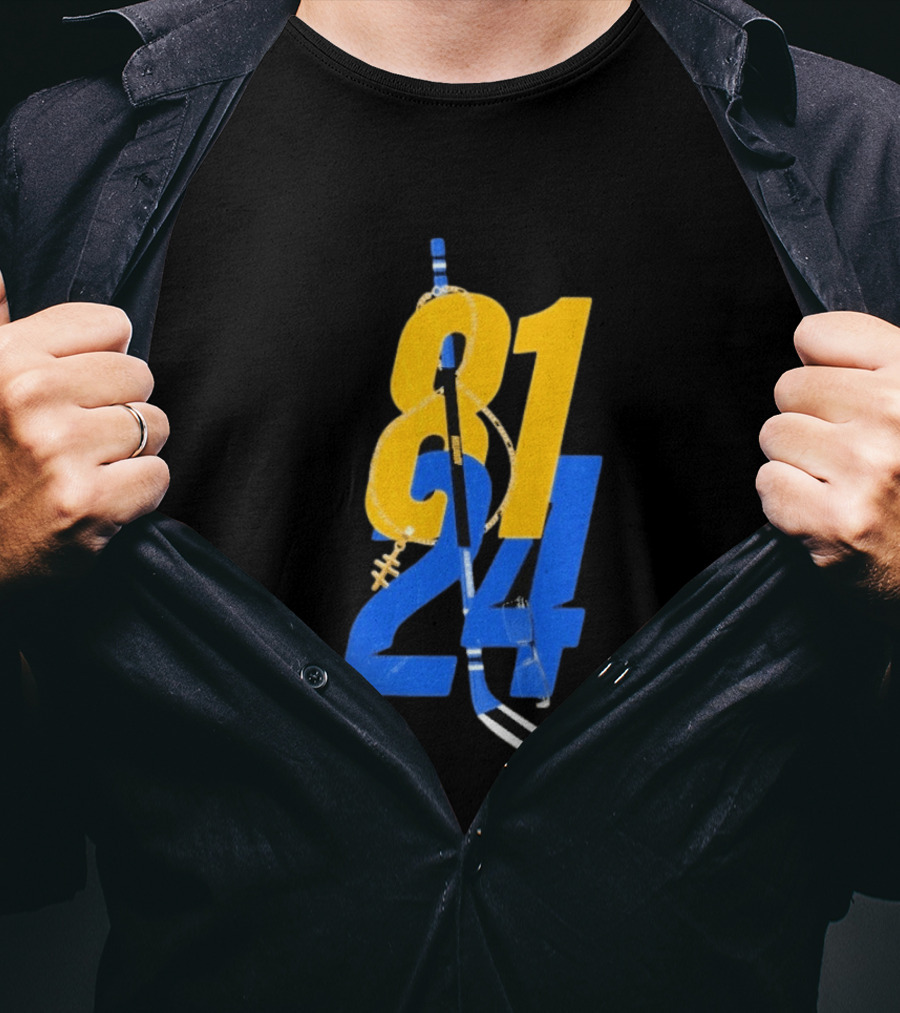 Ilya Rozanov 81 Shane Hollander 24 Hockey Stick Yellow Blue Numbers T-Shirt