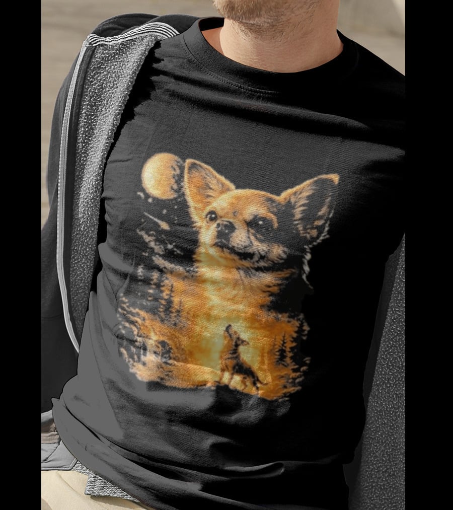 Chihuahua Wolf Moon Forest Scene T-Shirt