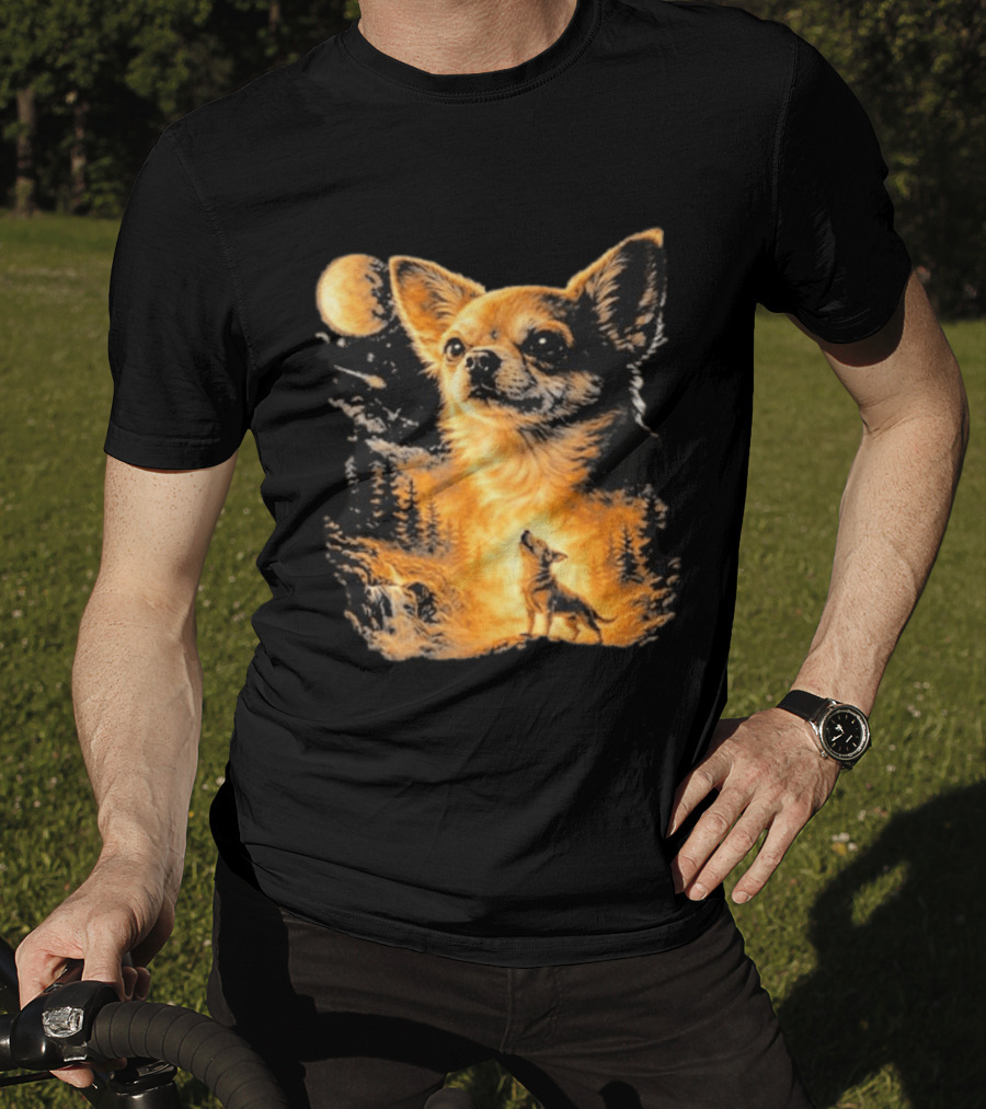 Chihuahua Wolf Moon Forest Scene T-Shirt