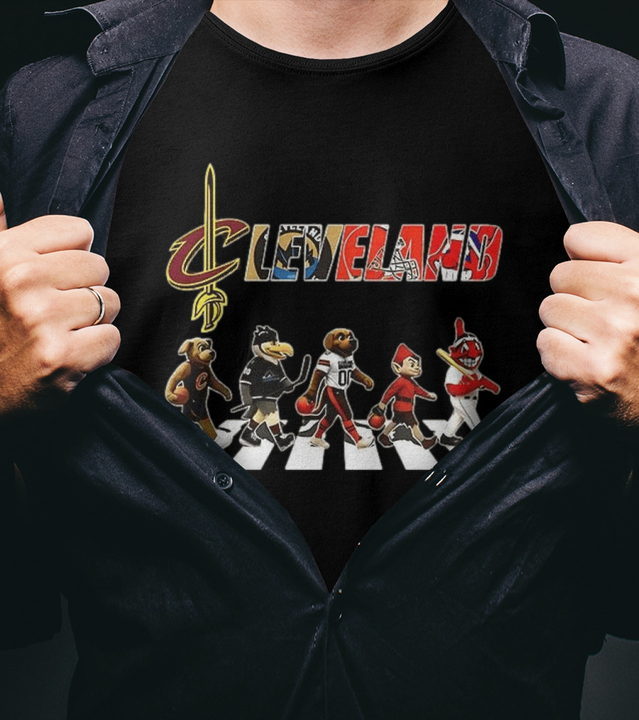 Cleveland Browns Guardians Monsters Cavaliers Charge Crossing Road T-Shirt