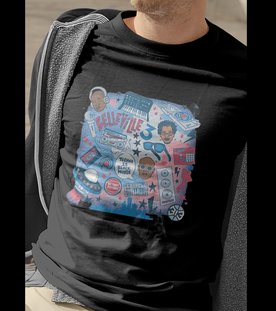 Detroit Pistons Belleville 3 Techno Is Black Music NBA Collaboration T-Shirt