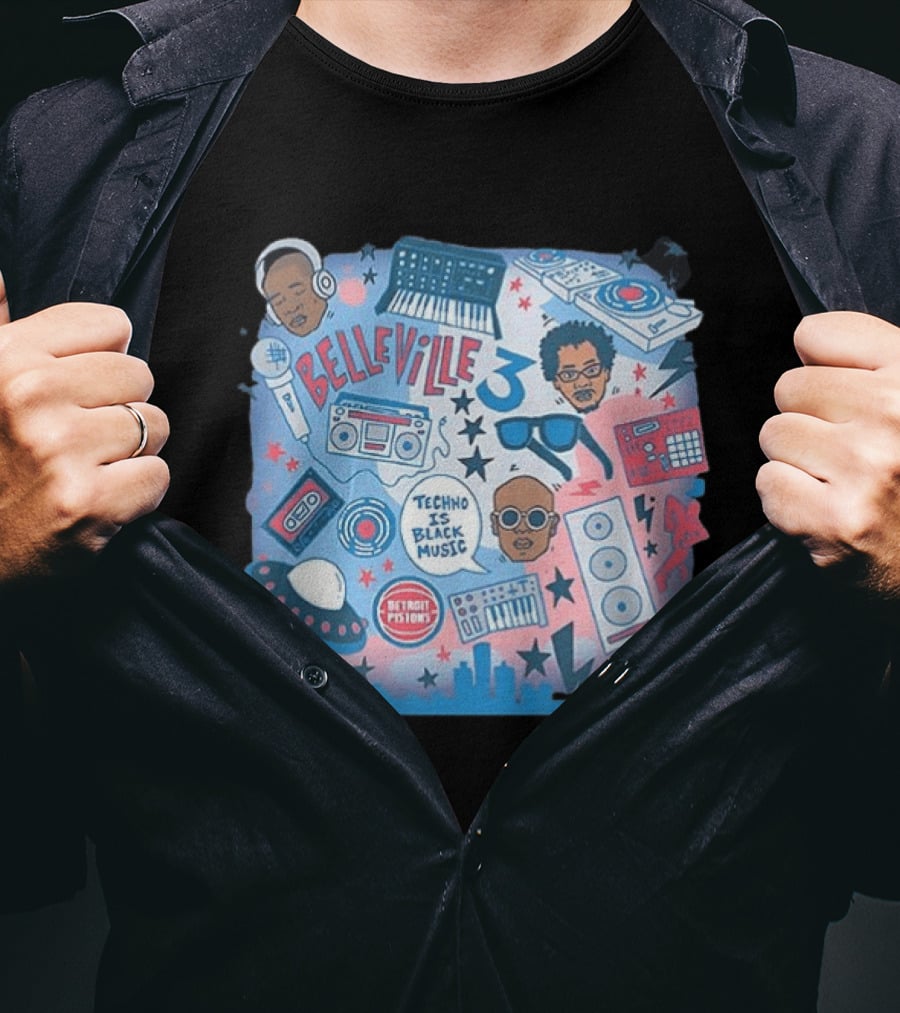 Detroit Pistons Belleville 3 Techno Is Black Music NBA Collaboration T-Shirt