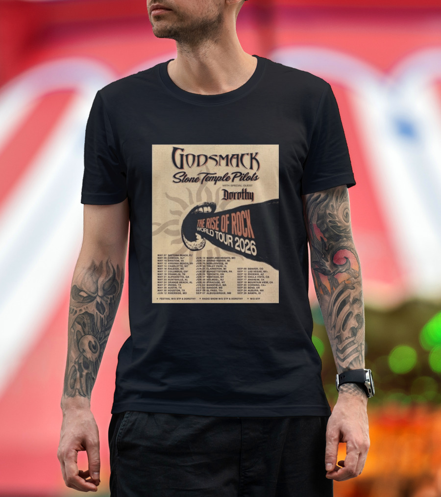 Godsmack Stone Temple Pilots Dorothy The Rise Of Rock World Tour 2026 Schedule T-Shirt