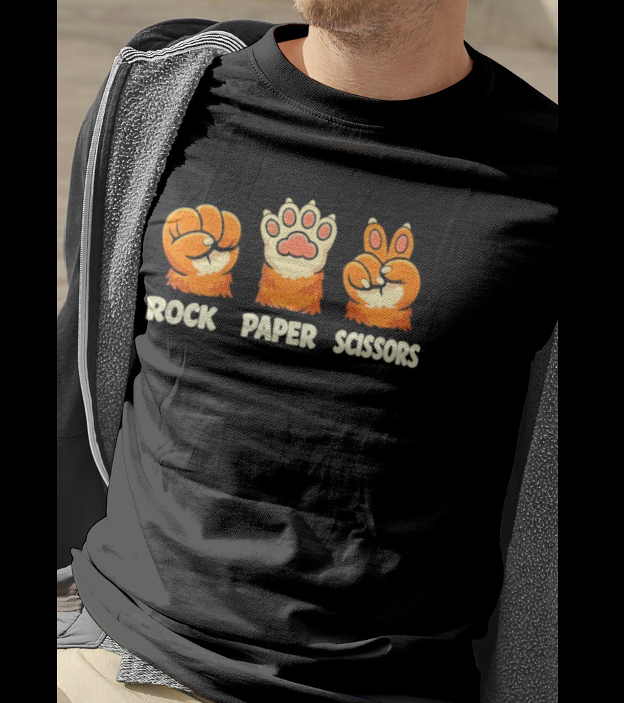 Rock Paper Scissors Cat Paw Humor Pet Lover Meme T-Shirt