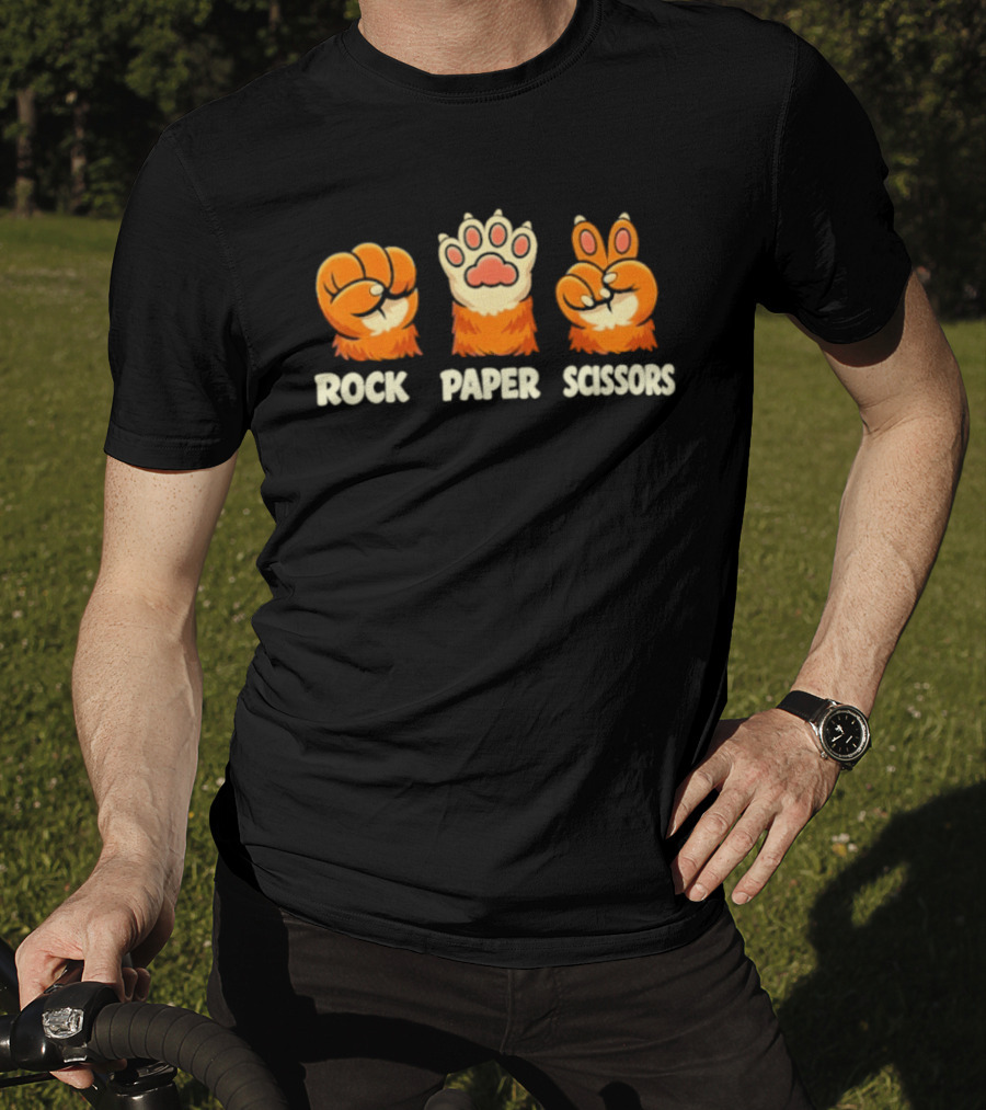 Rock Paper Scissors Cat Paw Humor Pet Lover Meme T-Shirt